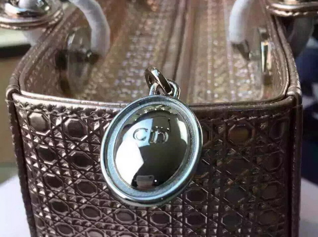 Lady Dior Bag Champagne Metallic Calfskin With Micro Cannage Motif for Sale