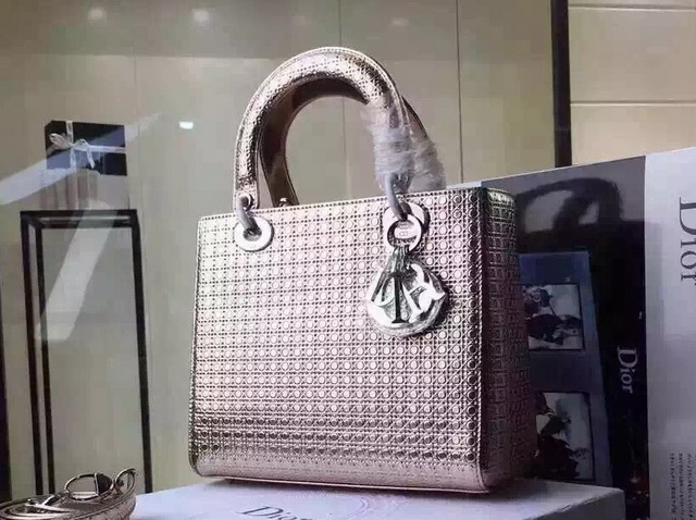 Lady Dior Bag Champagne Metallic Calfskin With Micro Cannage Motif for Sale
