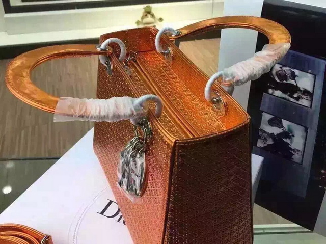 Lady Dior Bag Oragne Metallic Calfskin With Micro Cannage Motif for Sale