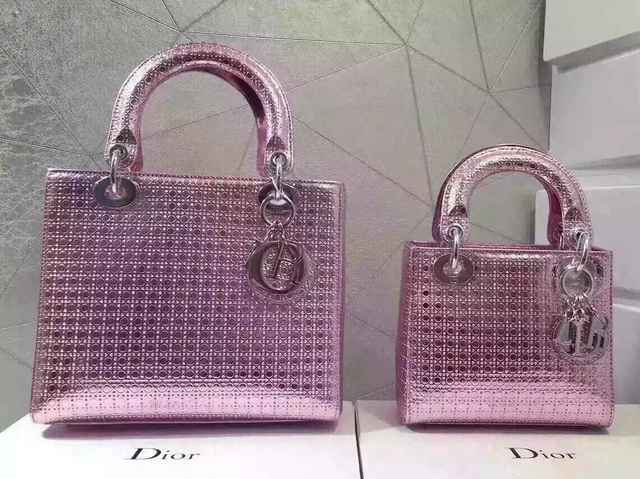 Lady Dior Bag Pink Metallic Calfskin With Micro Cannage Motif for Sale