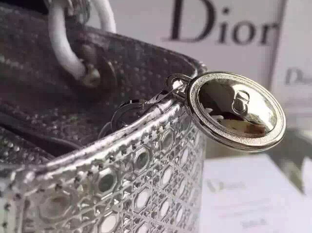 Lady Dior Bag Silver Tone Metallic Calfskin With Micro Cannage Motif for Sale