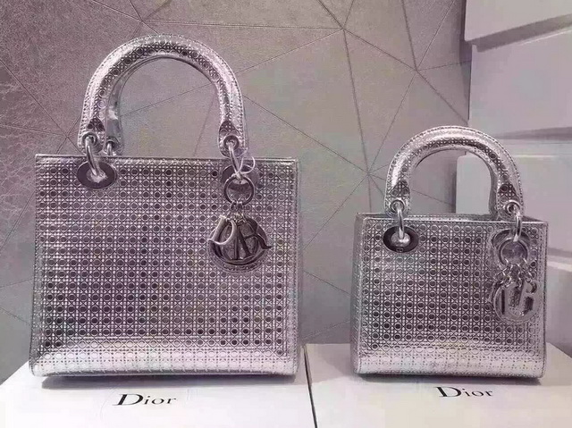 Lady Dior Bag Silver Tone Metallic Calfskin With Micro Cannage Motif for Sale