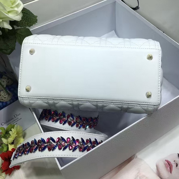 Lady Dior Bag White Lambskin Embroidered Shoulder Strap for Sale