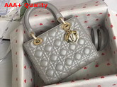 Lady Dior Bag in Light Grey Cannage Lambskin with Gold Tone Jewellery Replica