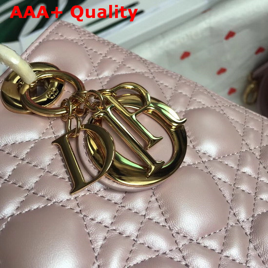 Lady Dior Bag in Pearl Pink Cannage Lambskin with Gold Tone Jewellery Replica