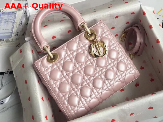 Lady Dior Bag in Pearl Pink Cannage Lambskin with Gold Tone Jewellery Replica