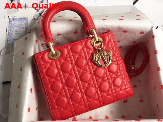 Lady Dior Bag in Red Cannage Lambskin with Gold Tone Jewellery Replica