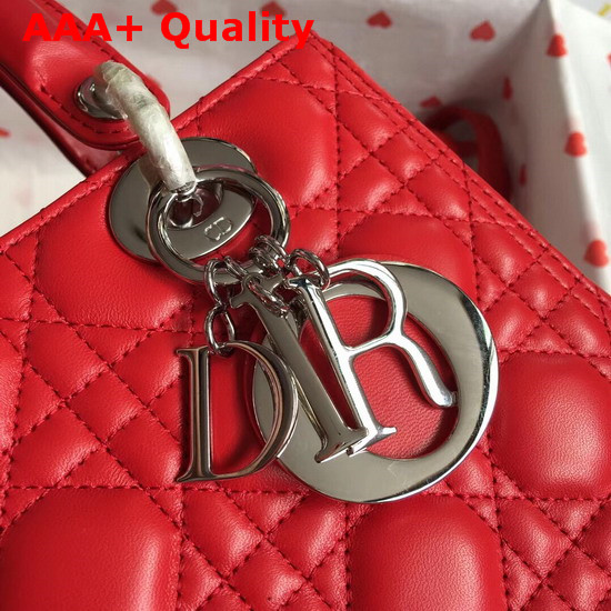 Lady Dior Bag in Red Cannage Lambskin with Silver Tone Jewellery Replica