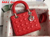 Lady Dior Bag in Red Cannage Lambskin with Silver Tone Jewellery Replica