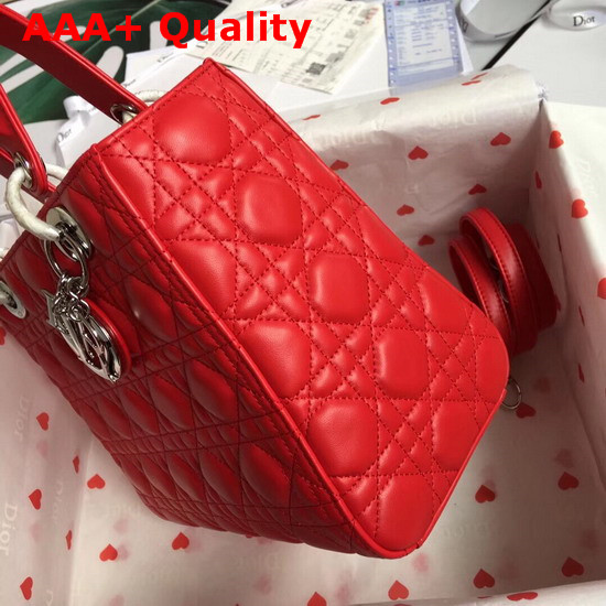 Lady Dior Bag in Red Cannage Lambskin with Silver Tone Jewellery Replica