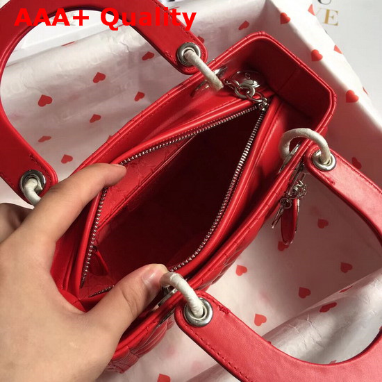Lady Dior Bag in Red Cannage Lambskin with Silver Tone Jewellery Replica
