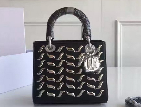 Lady Dior Bag with Metallic Studs Black Calfskin for Sale