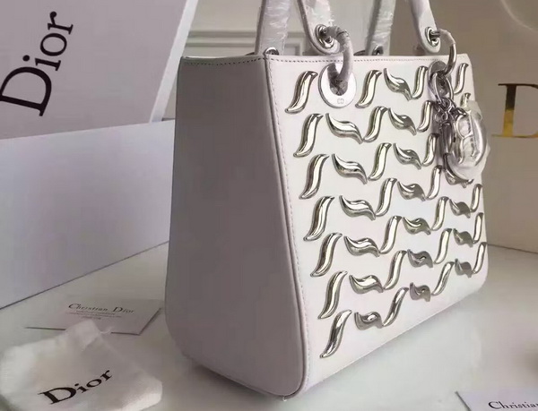 Lady Dior Bag with Metallic Studs White Calfskin for Sale
