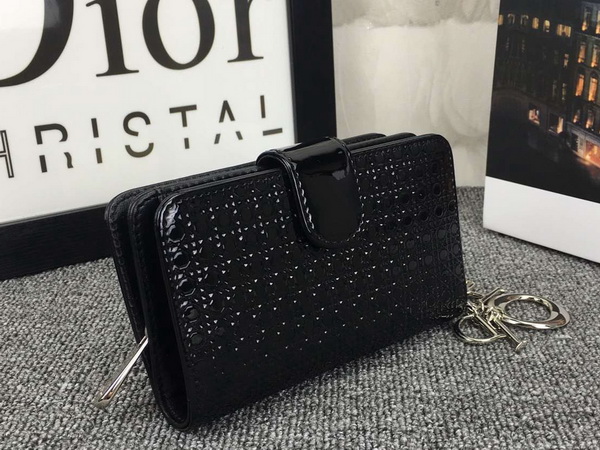 Lady Dior Eden Wallet in Black Patent Leather for Sale