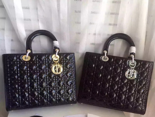 Large Lady Dior Bag Black Patent Lambskin Silver Hardwares for Sale