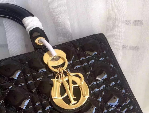 Large Lady Dior Bag Black Patent Leather Gold Hardwares for Sale