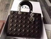 Large Lady Dior Bag In Black Lambskin With Silver Hardware for Sale