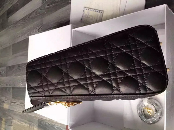 Large Lady Dior Bag In Black Lambskin for Sale