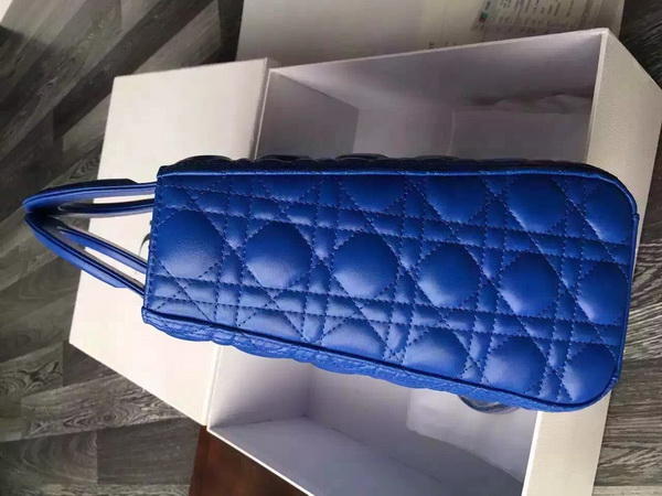 Large Lady Dior Bag In Blue Lambskin With Gold Hardware for Sale