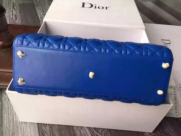 Large Lady Dior Bag In Blue Lambskin With Gold Hardware for Sale