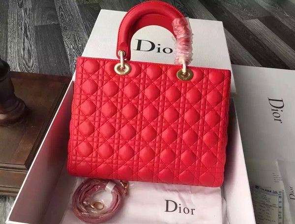 Large Lady Dior Bag In Red Lambskin With Gold Hardware for Sale