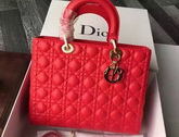 Large Lady Dior Bag In Red Lambskin With Gold Hardware for Sale