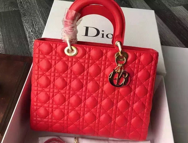 Large Lady Dior Bag In Red Lambskin With Gold Hardware for Sale