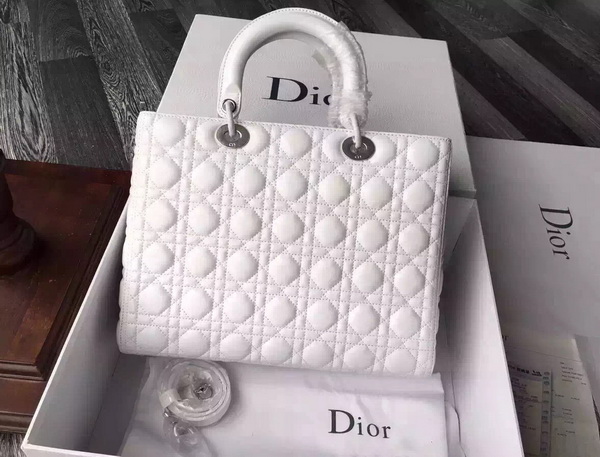 Large Lady Dior Bag In White Lambskin With Silver Hardware for Sale