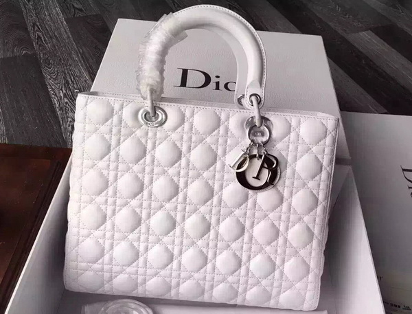 Large Lady Dior Bag In White Lambskin With Silver Hardware for Sale
