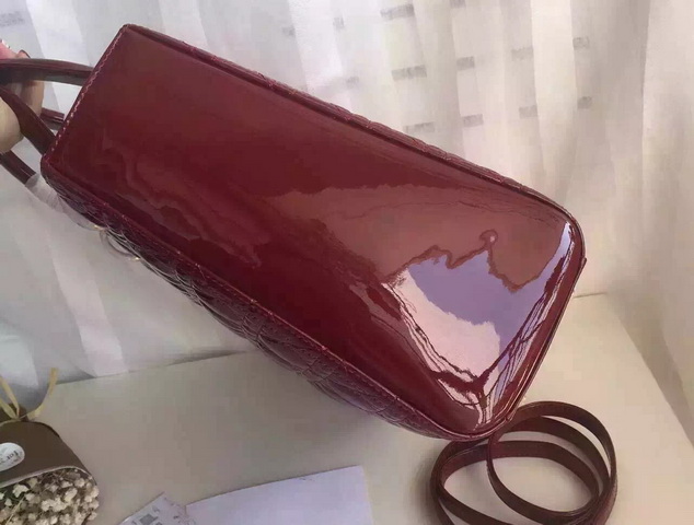 Large Lady Dior Bag Oxblood Patent Lambskin Gold Hardware for Sale