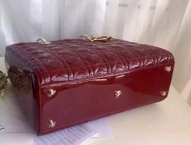 Large Lady Dior Bag Oxblood Patent Lambskin Gold Hardware for Sale