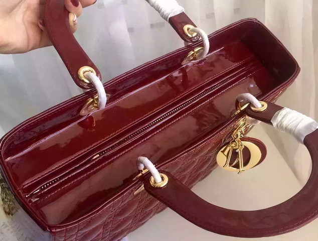 Large Lady Dior Bag Oxblood Patent Lambskin Gold Hardware for Sale
