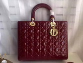 Large Lady Dior Bag Oxblood Patent Lambskin Gold Hardware for Sale