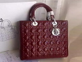 Large Lady Dior Bag Oxblood Patent Leather Silver Hardware for Sale