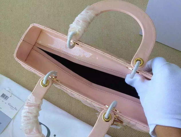 Large Lady Dior Bag Pink Patent Lambskin Gold Hardware for Sale