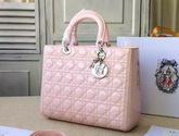 Large Lady Dior Bag Pink Patent Leather Silver Hardware for Sale
