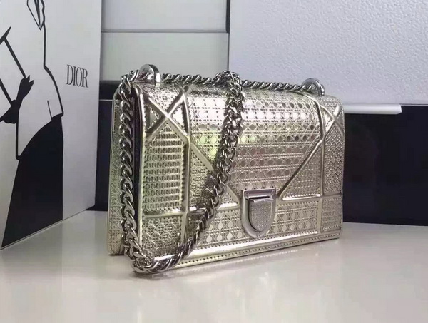 Mini Diorama Bag Light Gold Metallic Calfskin for Sale