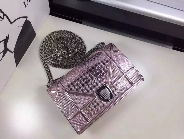 Mini Diorama Bag Light Pink Metallic Calfskin for Sale