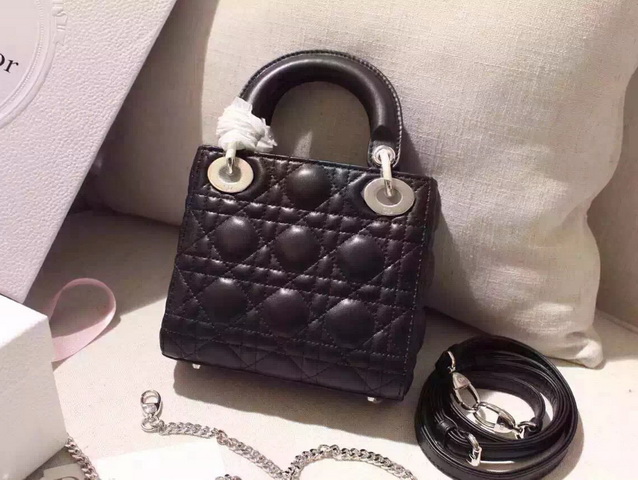 Mini Lady Dior Bag Black Lambskin Silver Hardwares for Sale