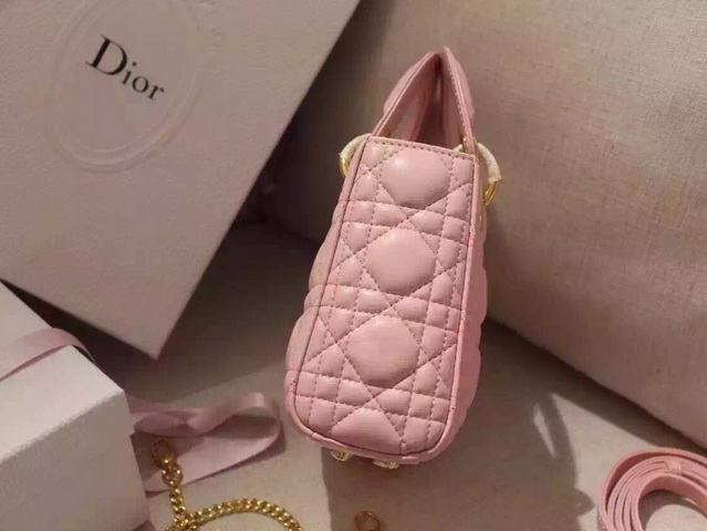 Mini Lady Dior Bag Pink Lambskin Gold Hardwares for Sale