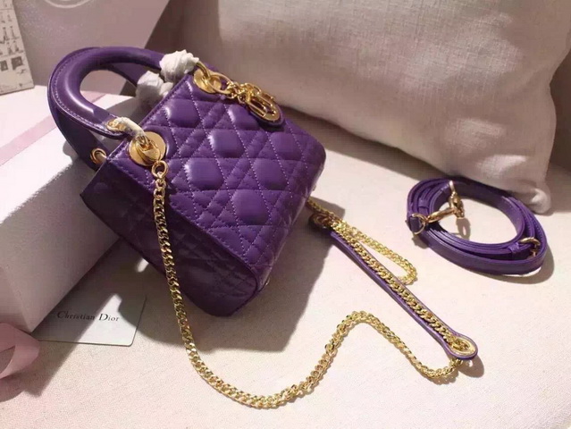 Mini Lady Dior Bag Purple Lambskin Gold Hardwares for Sale