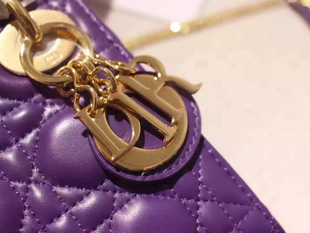 Mini Lady Dior Bag Purple Lambskin Gold Hardwares for Sale