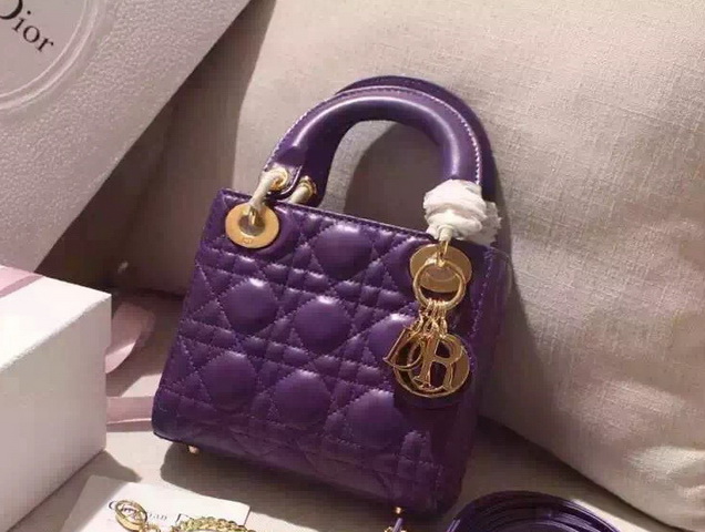 Mini Lady Dior Bag Purple Lambskin Gold Hardwares for Sale