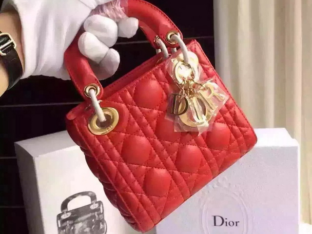 Mini Lady Dior Bag Red Lambskin Gold Hardwares for Sale