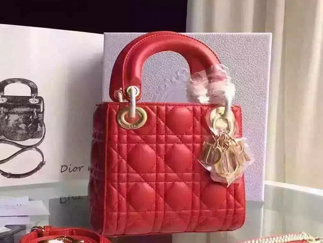 Mini Lady Dior Bag Red Lambskin Gold Hardwares for Sale