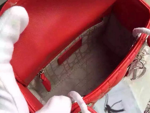 Mini Lady Dior Bag Red Lambskin Silver Hardware for Sale