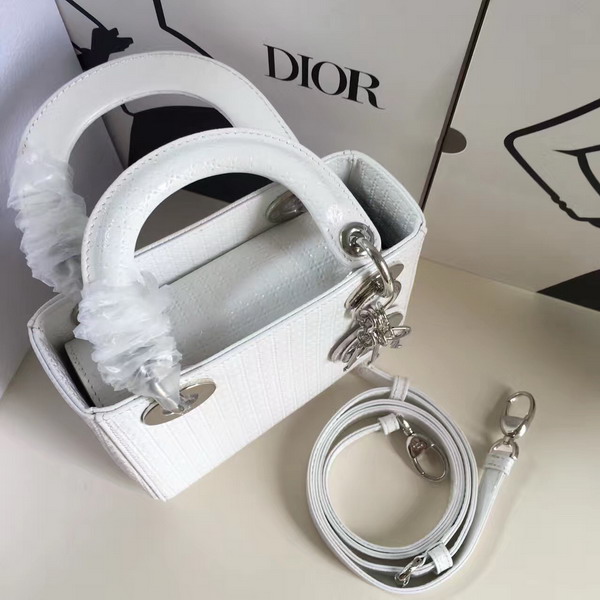 Mini Lady Dior Bag White Calfskin with Micro Cannage Motif for Sale