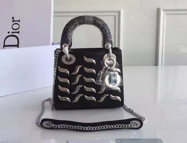 Mini Lady Dior Bag with Metallic Studs Black Calfskin for Sale