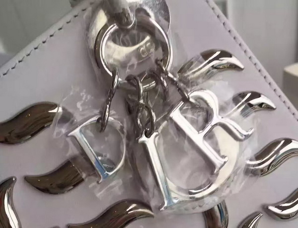 Mini Lady Dior Bag with Metallic Studs White Calfskin for Sale