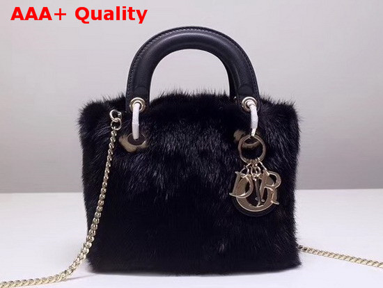 Mini Lady Dior Mink Fur Bag in Black Replica